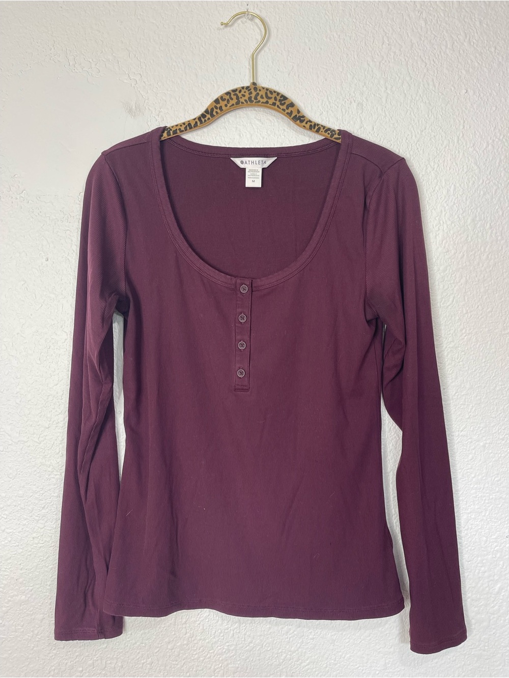 Athleta Signature Rib Henley Top Size Medium
